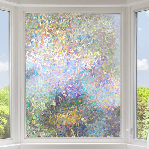 A vibrant stained glass window cover adorns a window, adding a burst of color to the surroundings.